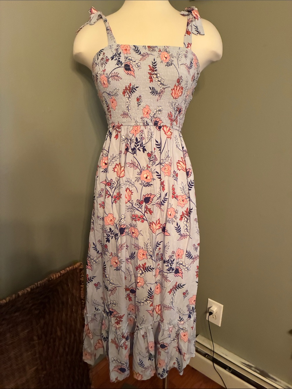 Japna Light Blue Maxi Dress with Pink Floral Print